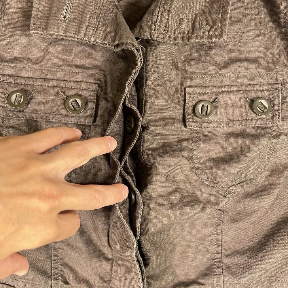 Eddie Bauer Jacket Women M Olive Linen Blend Safari Casual Safari Utility Earthy